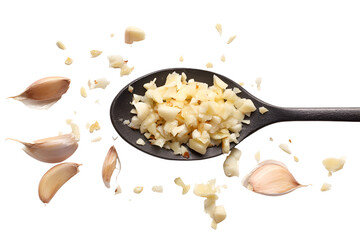 Minced Garlic in Black Spoon Cloves and Pieces