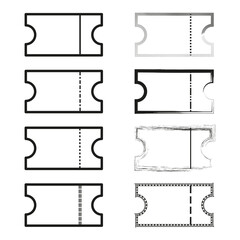 Ticket stub elements. Coupon tear marks. Perforated Vector paper. Event admission illustration.