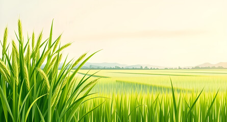 Rice field, Paddy field, Green rice plants, Rice cultivation, Farming landscape, Agricultural field, Rural rice field, Rice terrace, Rice farm, Wet rice field, Harvest season, Rice crop, Rice plantati