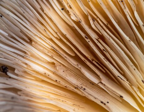 Abstract Macro Shot of Mushroom Gills with Fine Lines in Beige Color