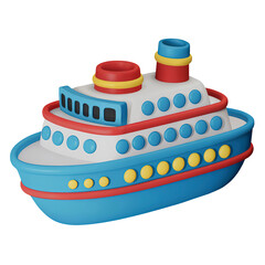 3D Icon Colorful Cruise Ship Figurine Isolated on a Transparent Background