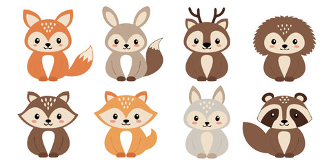 Obraz premium Woodland creatures in soft natural colors rabbit deer