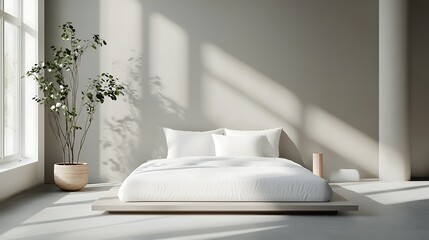 Minimalist Bedroom Interior with Plant and Natural Light