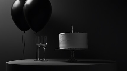 Celebrating Occasion with Cake Balloons and Toasting Glasses