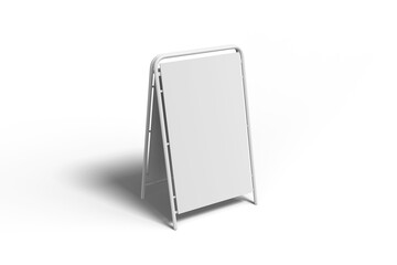 High Angle View of Blank Metal Standing Poster, 3D Illustration