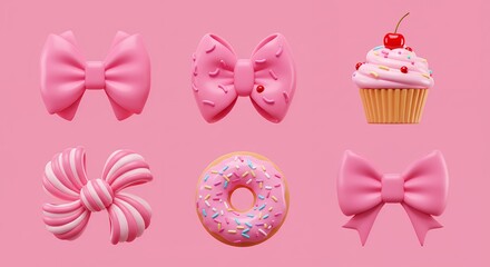 Pink bows cupcake and donut design elements