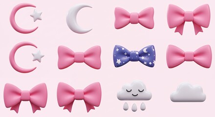 Pink bows moons and clouds graphics pack