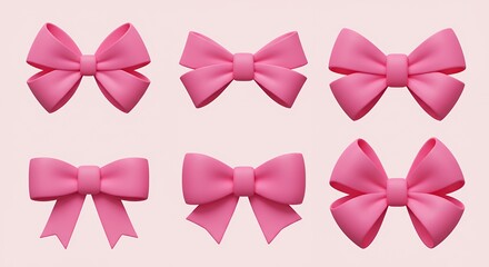 Pink bows set isolated illustration