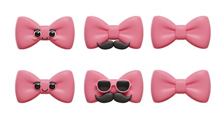 Pink bowties with cartoon faces