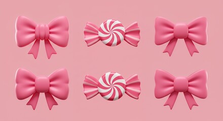 Pink candy bows and swirl candies