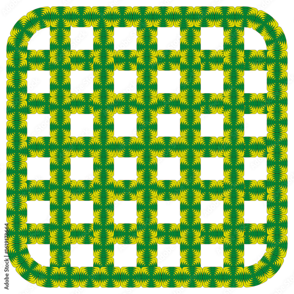 Poster woven pattern grid. green yellow texture. interlaced abstract vector. decorative background element.