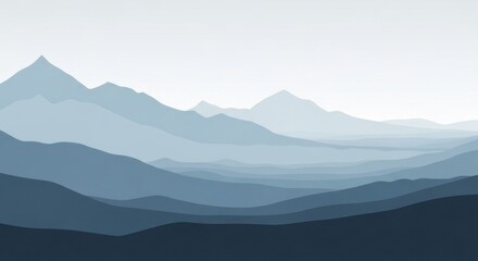 Fototapeta premium Abstract Blue Mountain Landscape with Layered Hills in Soft Gradient Style
