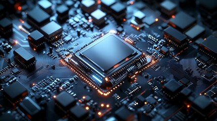 Central Processing Unit Close-up with Glowing Lights and Intricate Circuitry
