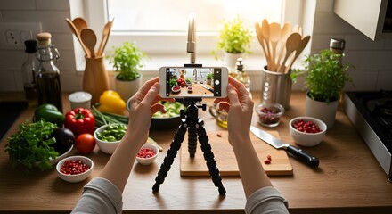 Cooking video creation food photography recipe tutorial kitchen vlog smartphone tripod food blogger content