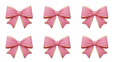 Six pink bows graphic design element