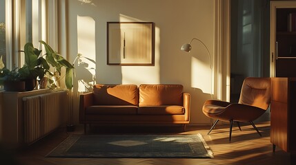 Cozy Living Room Interior with Sunlight and Comfortable Furniture