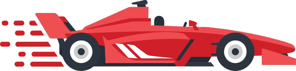 Obraz premium A red Formula One race car speeds forward, indicated by motion blur lines behind the rear wheel.