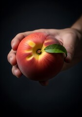 Ripe peach held in hand fruit holding