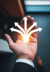 Hand with diverging arrows white light
