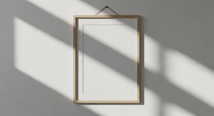 Minimalist wooden frame with light shadows white background