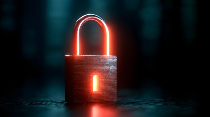 A glowing padlock illuminated with vibrant red light.