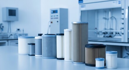 Cylindrical filters arranged on a laboratory table