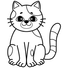 Hand drawn cartoon illustration outline of a sitting cat