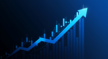 Blue arrow pointing upward over financial chart upward trend stock market