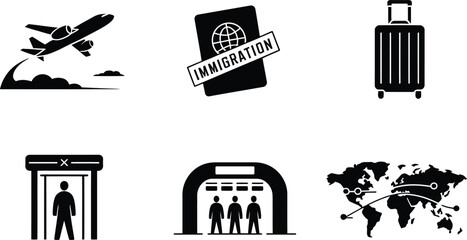 Airport and Global Travel Black Silhouette Icons airplane