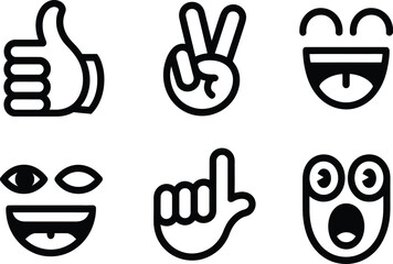 Black Outline Icons of Emoticons and Gestures Keywords: emoticon, emoji, icons, gestures, thumbs