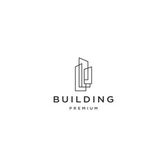 Building with line art style logo icon design template flat vector
