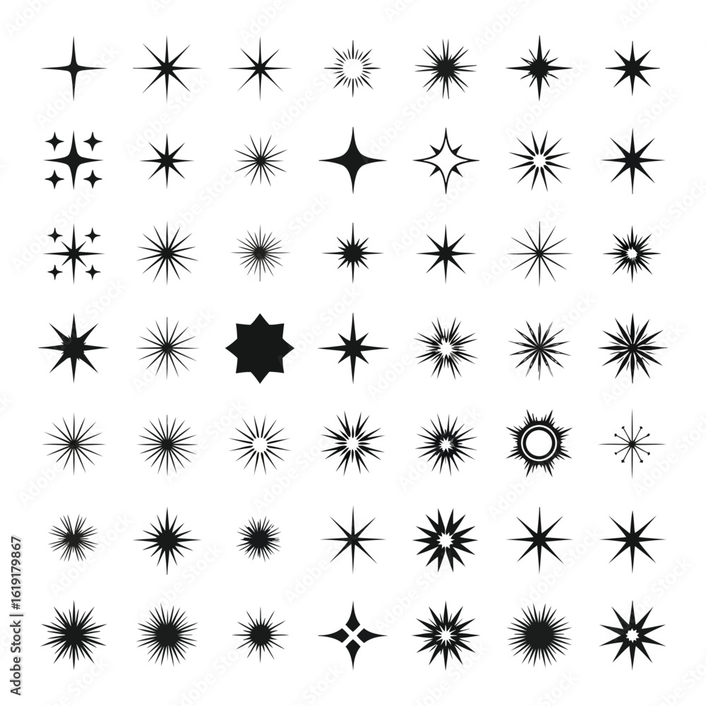 Aufkleber vector art of a vast collection of black starburst and sparkle shapes in numerous variations and sty