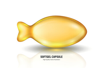 Vector 3d Realistic Softgel Capsule, Isolated. Realistic Fish-Shaped Gel Capsule. Omega-3, Vitamin, Supplement. Softgel Capsule Design for Pharmacy, Medicine, Nutrition, Health Concept