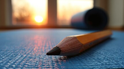 Pencil on yoga mat, sunset glow