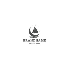 Moon sailboat logo icon design template flat vector