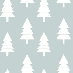 Seamless pattern of white Christmas trees on a light blue background
