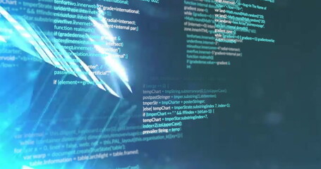 Displaying glowing JavaScript code lines on digital code editor screen, with abstract light streaks