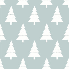 Seamless pattern of white Christmas trees on a grey background