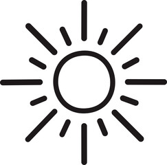 Black sun icon with radiating lines, simple weather symbol
