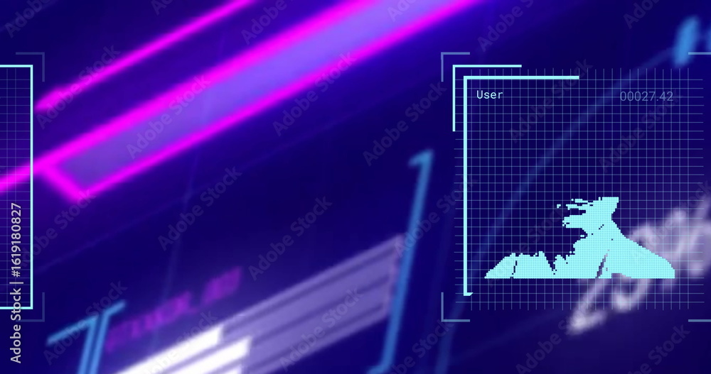 Poster Displaying teal grid panel projecting numeric readout and silhouette on control panel, copy space
