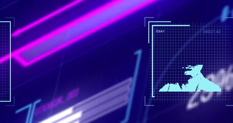 Displaying teal grid panel projecting numeric readout and silhouette on control panel, copy space