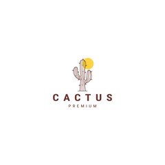 Cactus line art logo icon design template flat vector