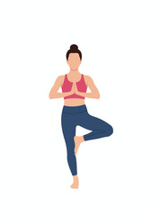 Fototapeta premium Woman in Tree Pose (Vrksasana) yoga. Illustrated female figure practicing balance and mindfulness for wellness and fitness.