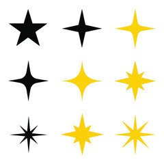 Obraz premium Vector art of collection of black and yellow star shapes and sparkles isolated on a white background