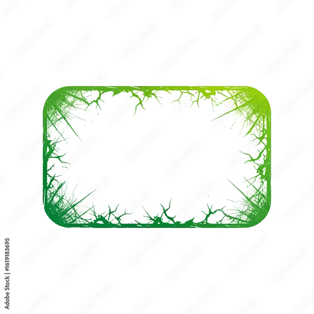 Aufkleber distressed green gradient rectangular frame with rounded corners and intricate cracked spiky edge de