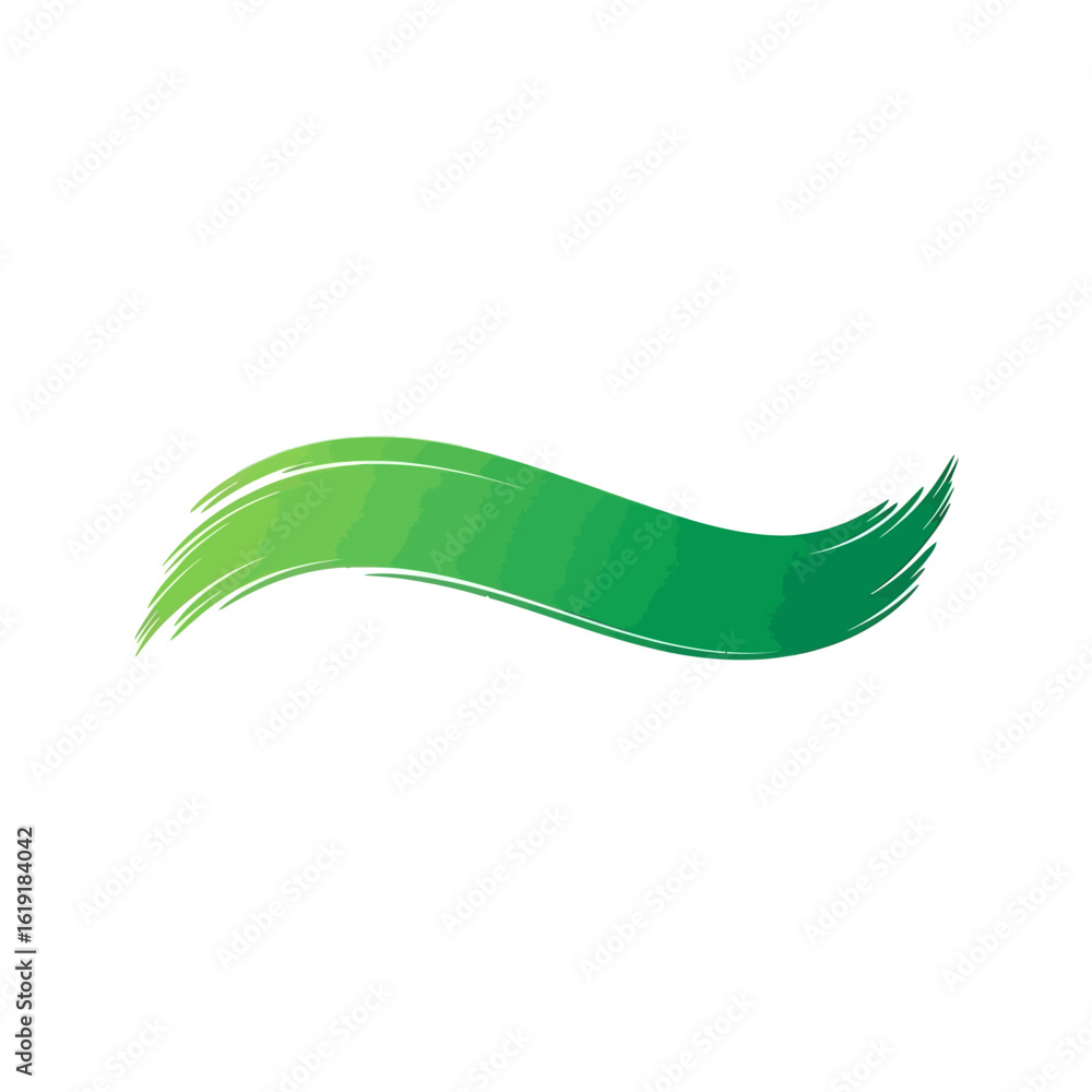 Poster dynamic green wavy brush stroke illustration featuring a smooth color gradient, creating an organic 