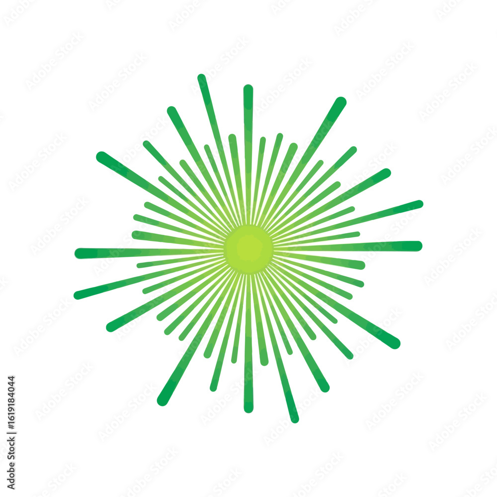 Poster dynamic green vector graphic showcasing a vibrant radial design with numerous emanating lines and a 
