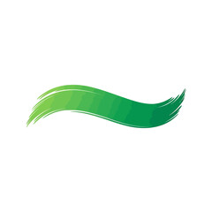 Dynamic green wavy brush stroke illustration featuring a smooth color gradient, creating an organic flowing design element.