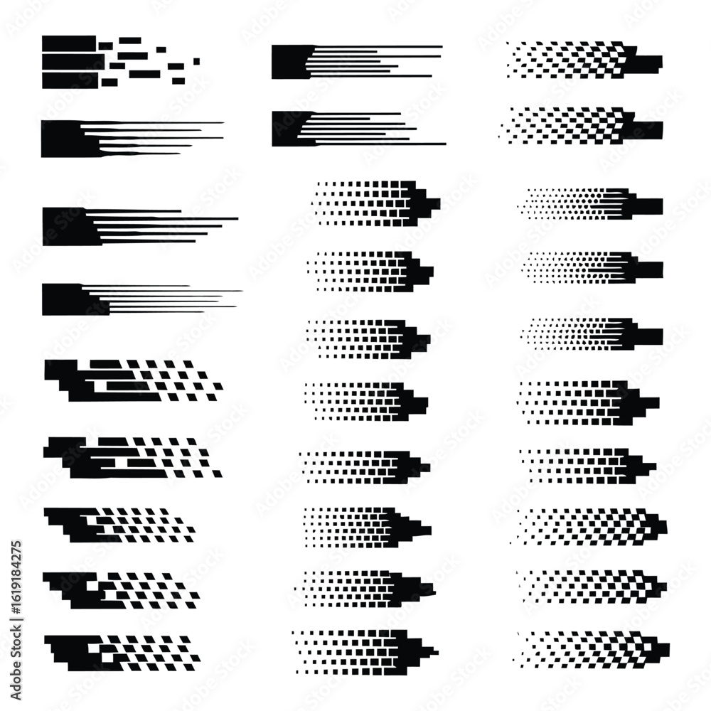 Poster vector art of abstract black and white graphic elements representing speed and motion with lines and