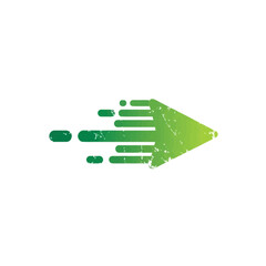 Textured vibrant green arrow graphic moving swiftly with abstract speed lines, symbolizing fast forward momentum and direction.